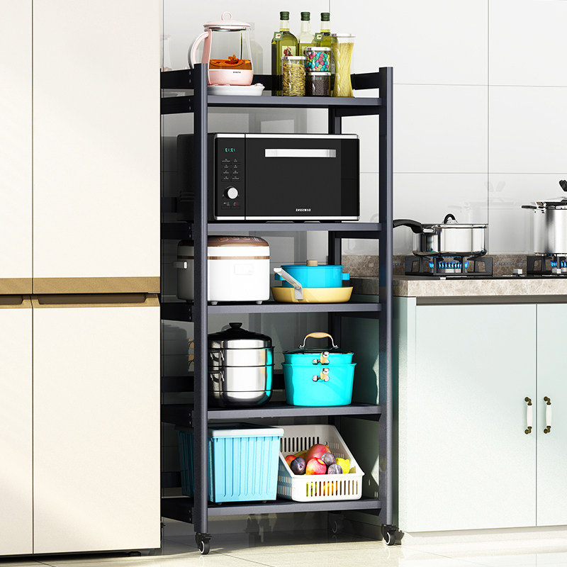 厨房置物架落地多层推拉抽屉式带轮子可移动微波炉烤箱一体收纳柜