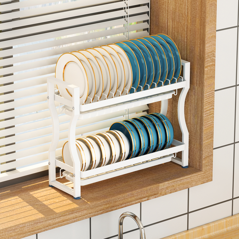 304不锈钢免打孔窄款碗盘收纳架