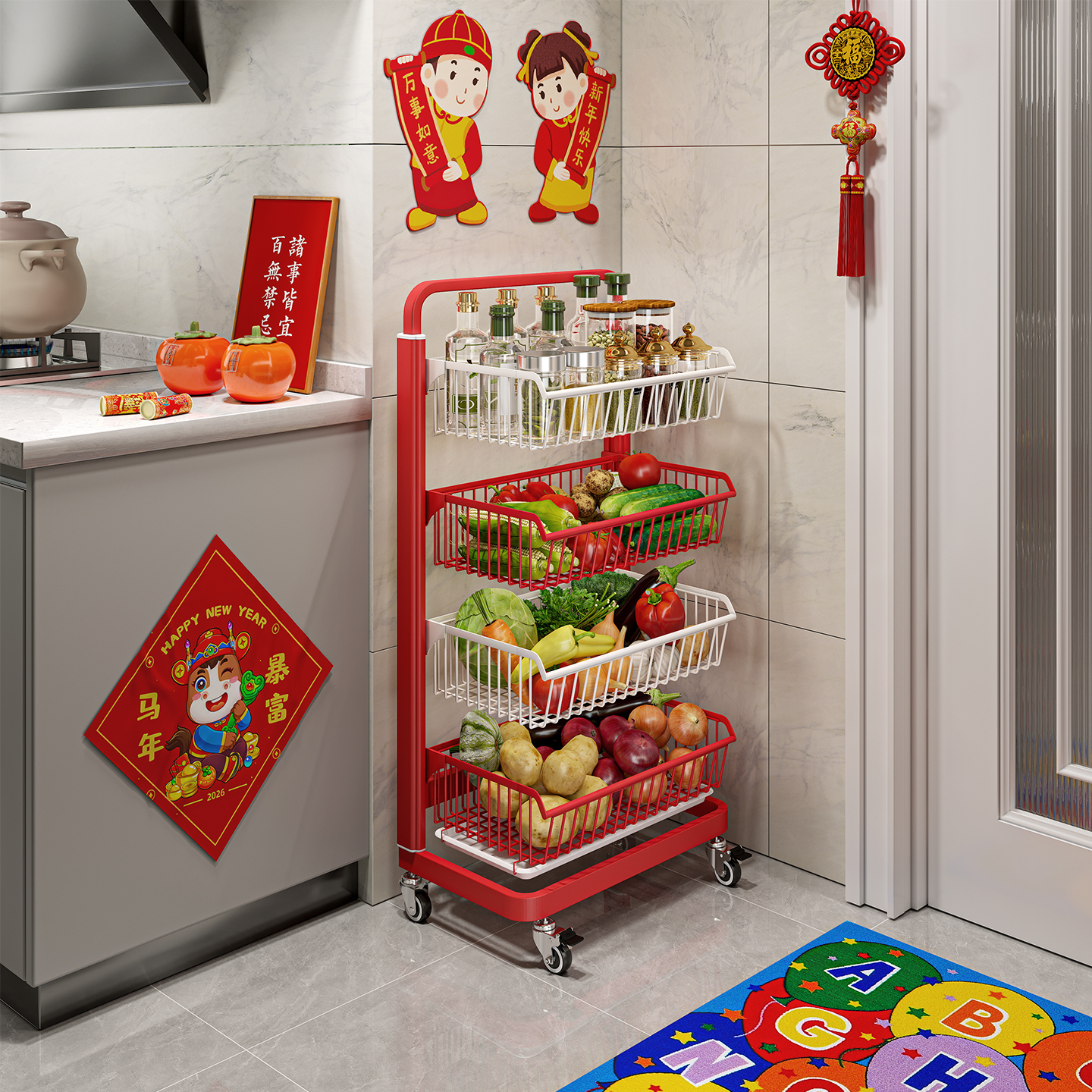 高颜值多巴胺蔬菜置物架小推车