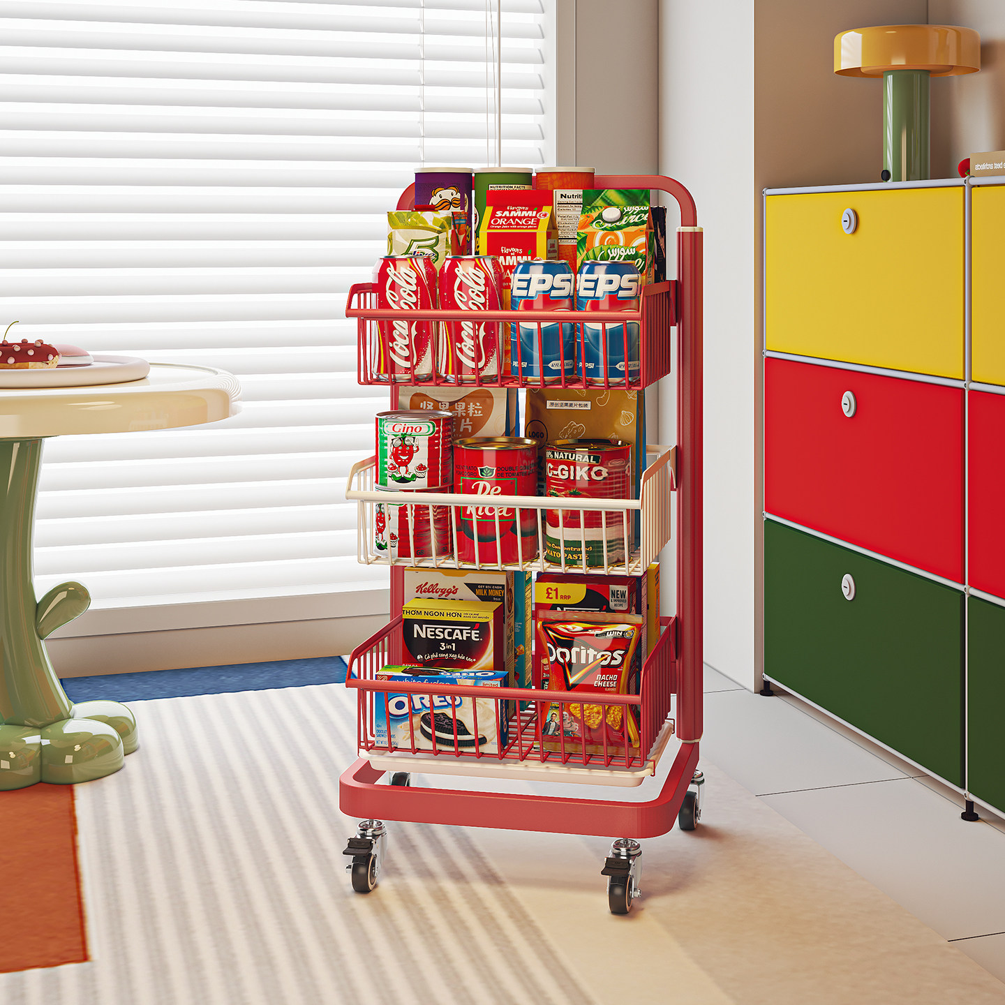 多巴胺零食车置物架可移动小推车宿舍客厅高颜值放饮料水果收纳架,收纳整理,整理架/置物架/收纳架,淘宝优惠券,粉丝福利购,淘宝优惠卷