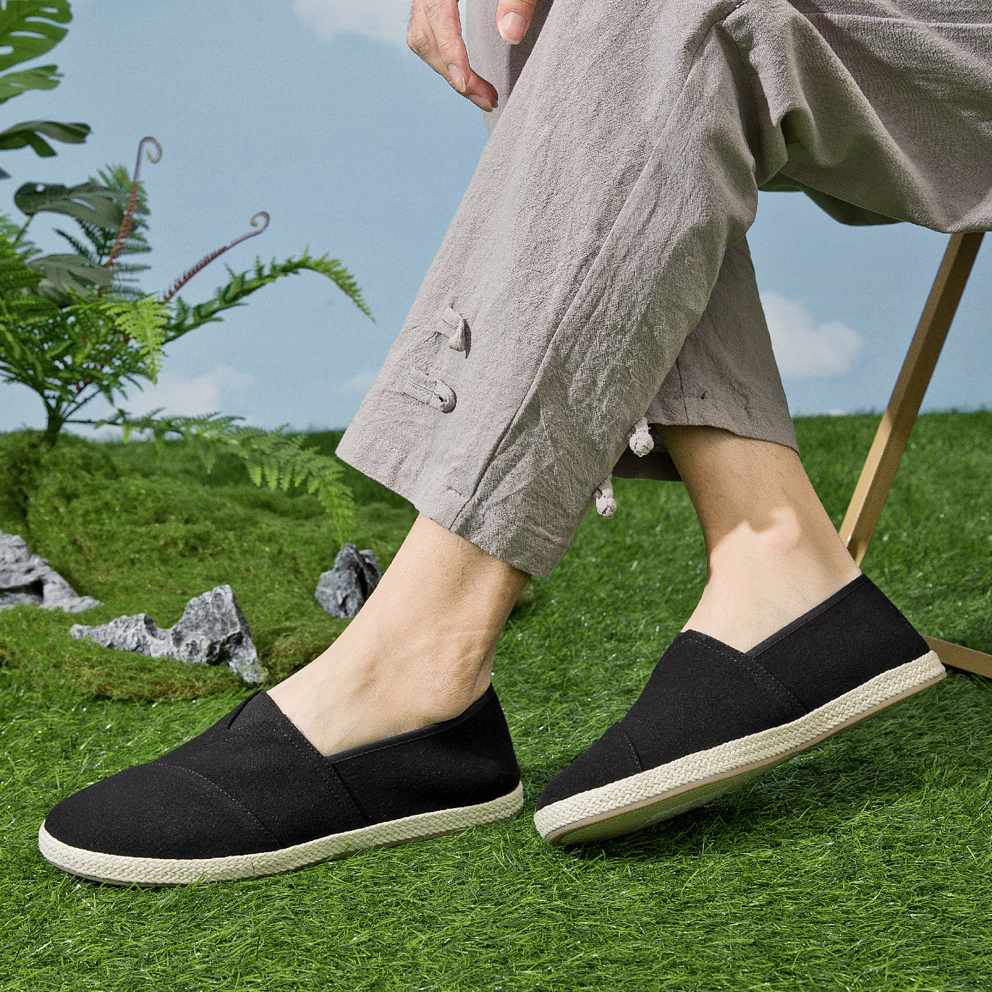 布语堂简约百搭夏季本草布鞋男女同款老北京手工缝制黑色透气单鞋,流行男鞋,布鞋,淘宝优惠券,粉丝福利购,淘宝优惠卷