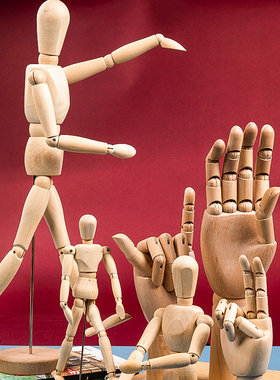 木偶人摆件漫画绘画专用12寸素描木偶人体模型灵活可动活动关节画画小木头人木手模型美术速写10寸仿人体比例