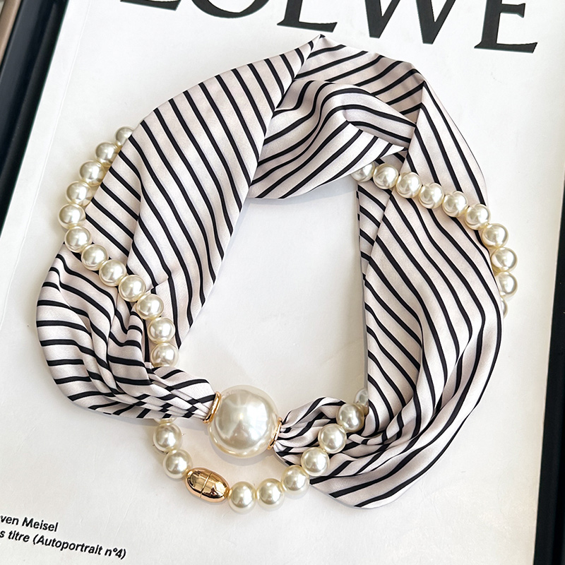 法式磁吸懒人珍珠小长条丝巾