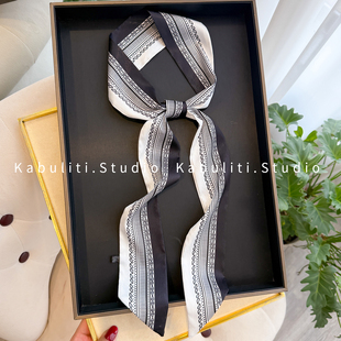 小长条丝巾女黑白蕾丝腰带扎头发带绑包丝带护颈围脖子领带薄围巾