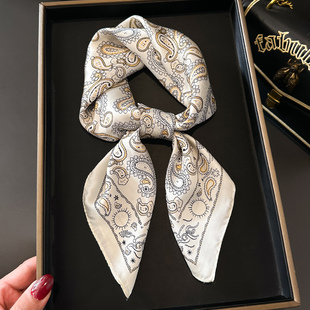 复古腰果花小方巾丝巾女搭配衬衫职业空姐护颈饰围脖子薄围巾纱巾