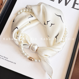 磁吸扣珍珠项链窄小长条丝巾女护颈围脖子职业空姐搭配衬衫 薄围巾