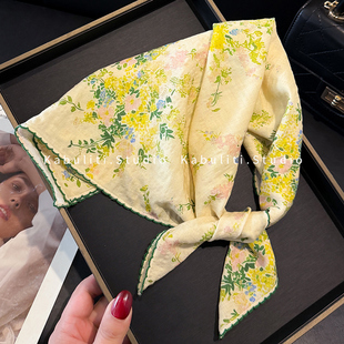 小方巾丝巾女复古黄色三角包头防晒护颈系脖围脖子发带纱巾薄围巾