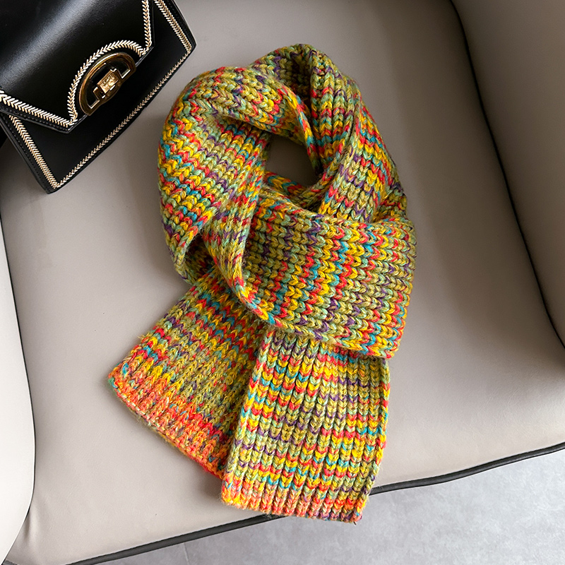彩虹糖果豆豆针织毛线围巾女学生韩版秋冬季儿童护颈加厚短小围脖