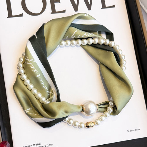 磁吸扣珍珠项链窄小长条丝巾女护