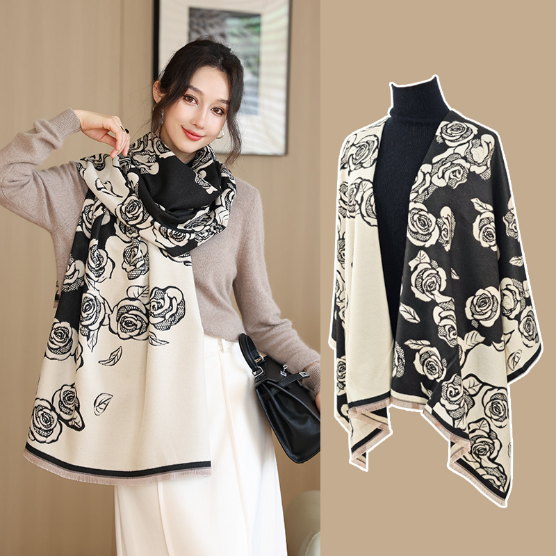 玫瑰花大披肩斗篷毛毯围巾护颈