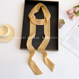 黄色小长条细窄超长丝巾女扎头绑发带棉丝带护颈围脖子领巾薄围巾