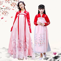 Cô gái Hanfu cha mẹ-con koi váy Trung Quốc phong cách váy Qi ngực Han yếu tố trang phục mẹ cô gái cải thiện váy mùa hè - Trang phục dành cho cha mẹ và con quần áo gia đình đi biển