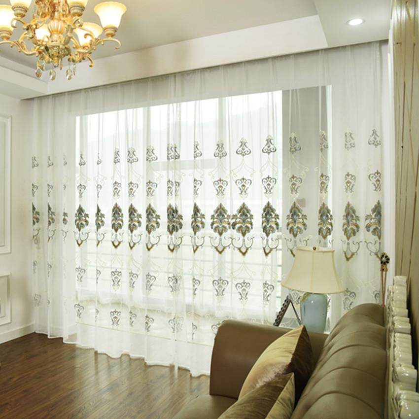 新款直销现货简欧风格 绣花窗纱两色 窗帘布配纱 白色底纱帘成品