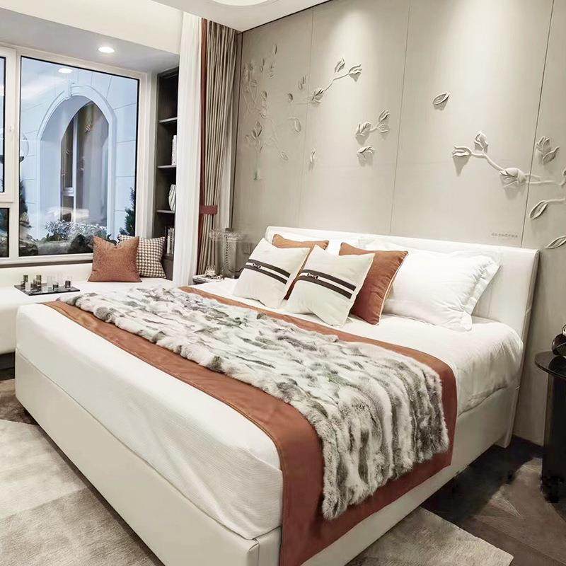 新款直销兔毛床旗皮草搭毯 轻奢北欧ins风沙发午休样板房装饰毯条