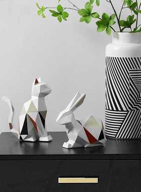 新款直销北欧现代简约几何动物摆件摆设猫兔子创意客厅电视柜桌面