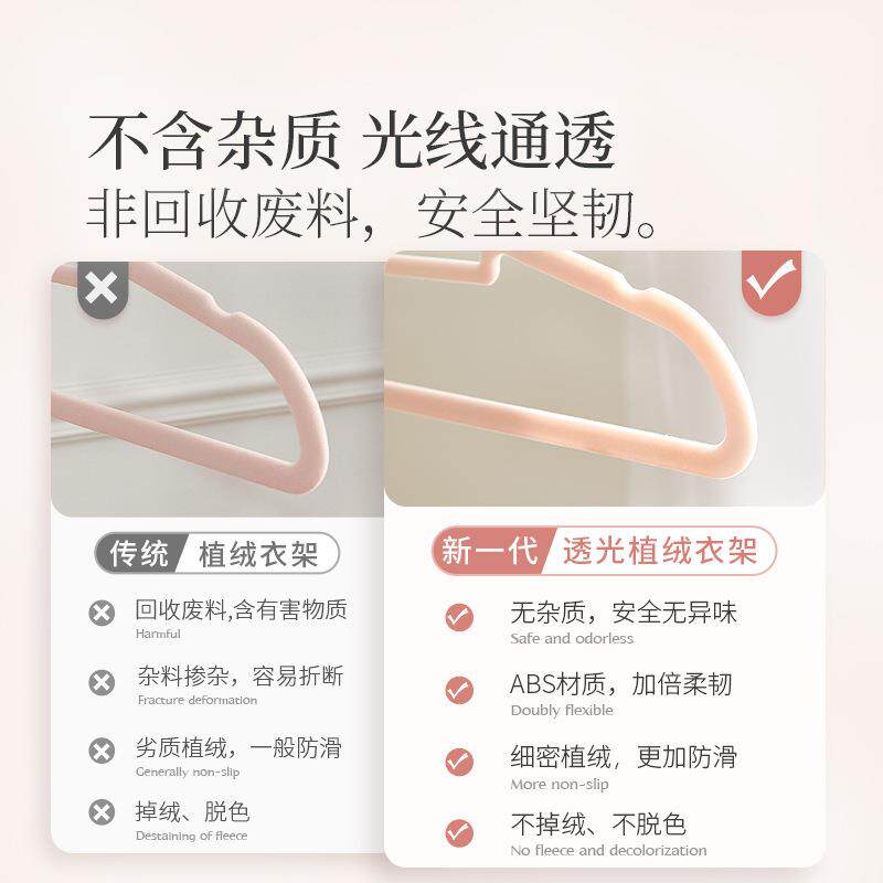 新款直销透光植绒衣架家用衣柜收纳无痕衣挂加厚防滑整理师专用晾