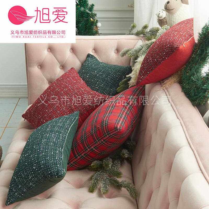新款直销圣诞款抱枕套 毛线针织棉质格子靠背套 居家卧室沙发靠垫
