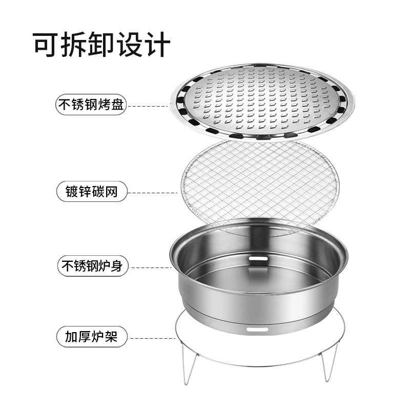 新款直销不锈钢烤盘一次性烧烤炉便携小型野营家用户外木炭无烟外