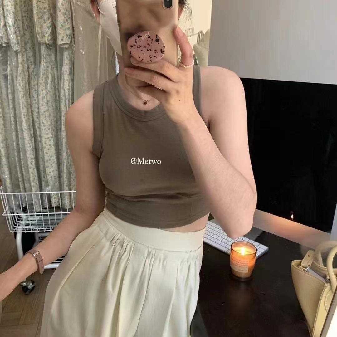 新款直销metwo 工字吊带纯棉背心女内搭小吊带打底无袖外穿带胸垫