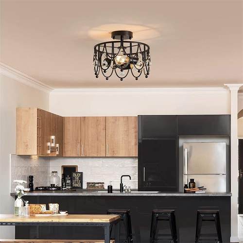 新款直销美式水晶吊灯圆形仿古创意跨境餐厅书房走廊过道玄关入户