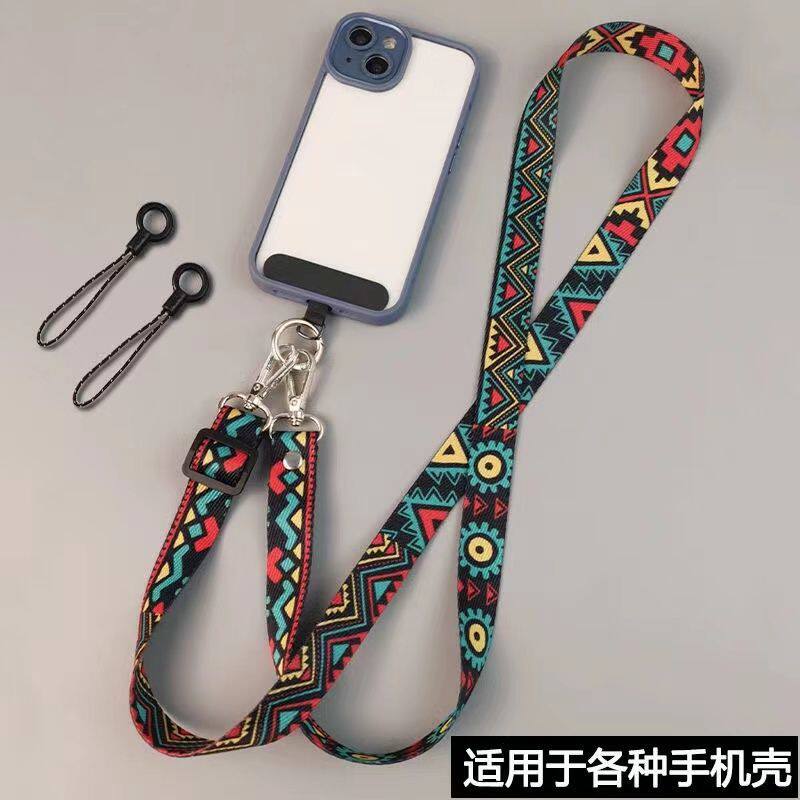 手机挂绳复古加长背国潮图腾带子背带调节吊带挂链花纹手机链吊绳