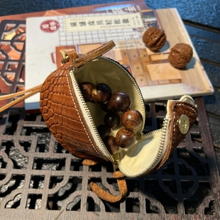Behfxy帛雲 进口鳄鱼皮手工橄榄球文玩包 真皮核桃手串首饰收纳包