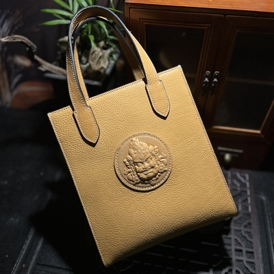 Mbox植鞣头层牛皮原色小托特包
