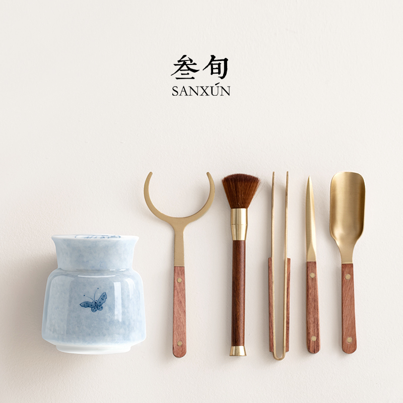 叁旬手绘蝶恋花茶道六君子套装