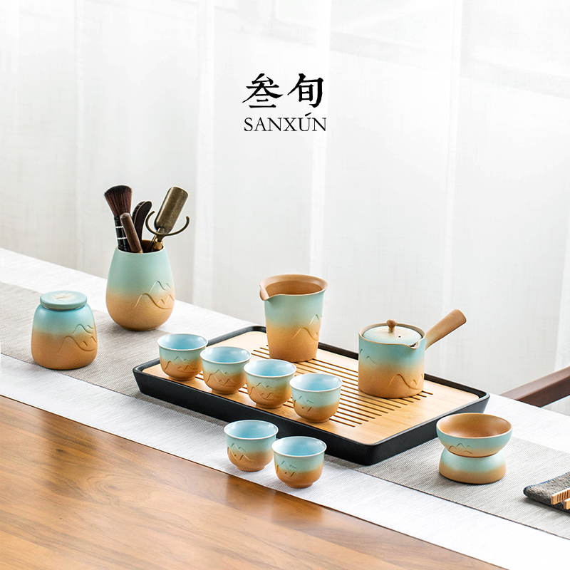 叁旬轻奢高档山峦侧把壶套装功夫茶具客厅家用简约办公室会客喝茶