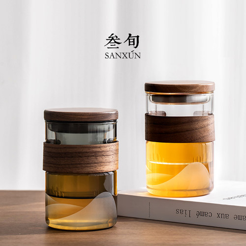 叁旬远山竹环款玻璃泡茶杯