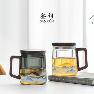 叁旬温感变色玻璃泡茶杯带盖过滤水杯家用办公室茶水分离茶具杯子