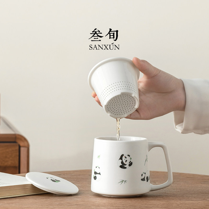 叁旬熊猫泡茶杯陶瓷可爱治愈图片