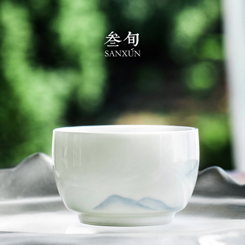 叁旬手绘远山主人杯茶具