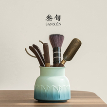 叁旬锦绣莲华茶道六君子套装家用茶筒高端黑檀木茶夹茶勺茶具配件