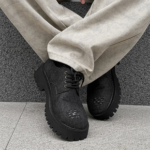 大头皮鞋男破洞乞丐鞋女款潮流百搭厚底增高英伦风情侣休闲德比鞋