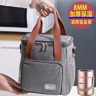 双层保温饭盒袋子手提简约午餐包小型加厚学生方形饭桶便当包