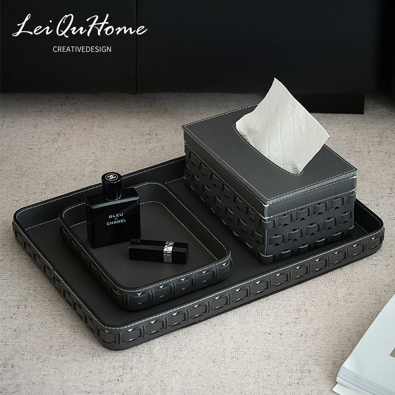 LeiQuHome轻奢皮革香薰托盘长方形玄关钥匙收纳装首饰品桌面摆件