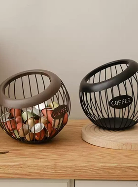 欧式斜口收纳篮咖啡大小胶囊奶球糖收纳架储放黑色创意水果不锈架