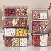 花茶香料收纳盒食品级透明密封分格可叠加六格养生茶中药材分装