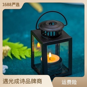 防风蜡烛台灯罩户外复古玻璃铁艺小马灯手提灯蜡烛罩防风古风家用