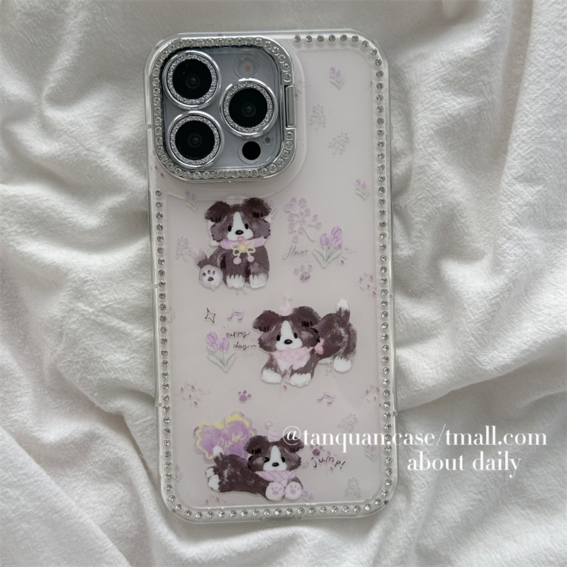 ins卡通涂鸦碎花小狗适用iphone16苹果16pro手机壳14promax新款13女款15自带镜头膜13pro日韩12硬壳14全包11