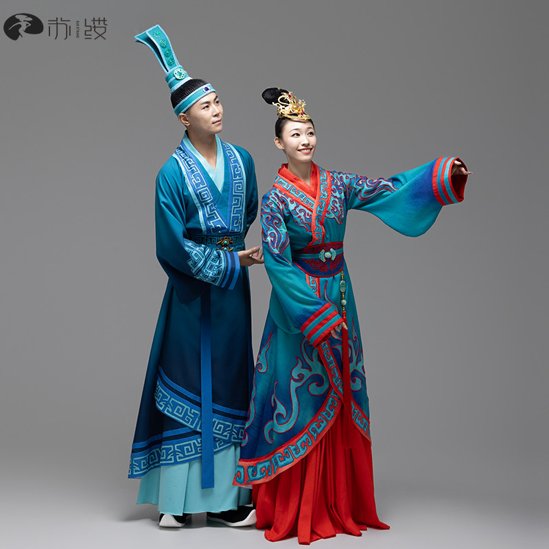 汉乐舞蹈汉服书生八俏舞演出服古装蓝民间祭祀服装祭孔典礼定制服