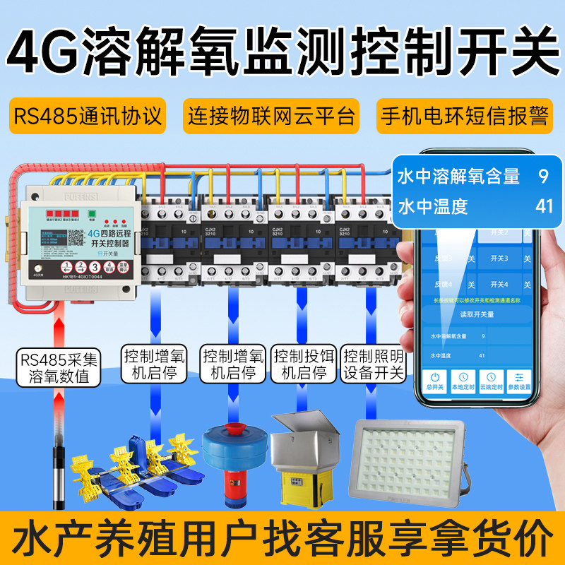 4G手机控制鱼塘溶氧值监测仪水产养殖水质溶解氧智能检测控制器