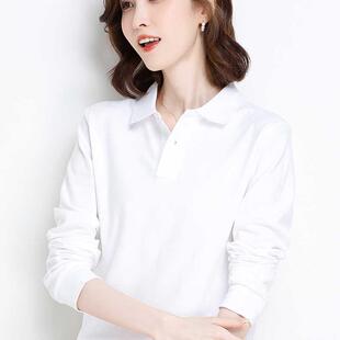 polo衫女长袖春秋纯棉有翻领t恤定制印logo工作服大码文化衫上衣