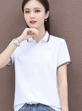 纯棉t恤女翻领polo衫运动短袖夏大码宽松男工装定制印字刺绣logo