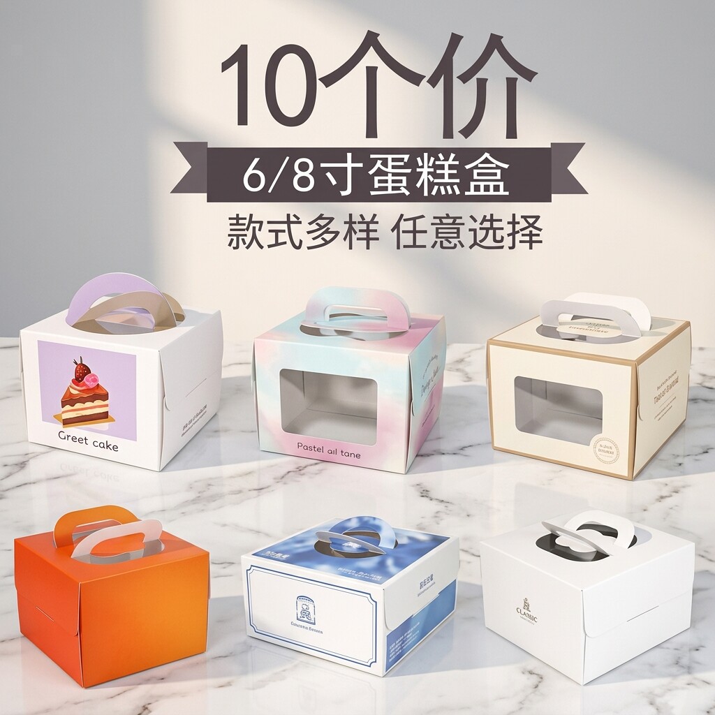 现货6寸8寸10寸方形烫金生日蛋糕盒子手提奶油慕斯西点烘焙包装盒