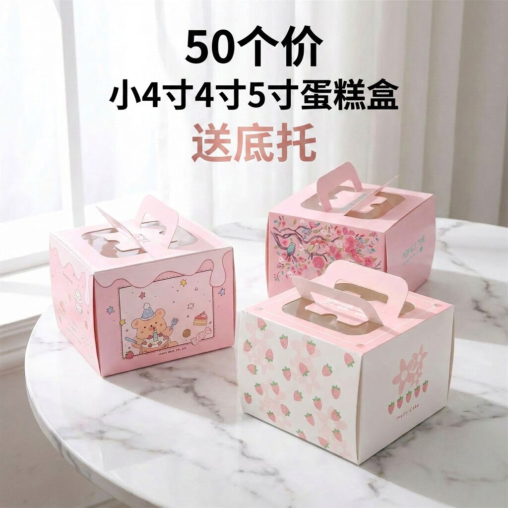 六一50个包邮蛋糕盒子小4寸蛋糕盒小6寸芝士慕斯生日手提包装盒