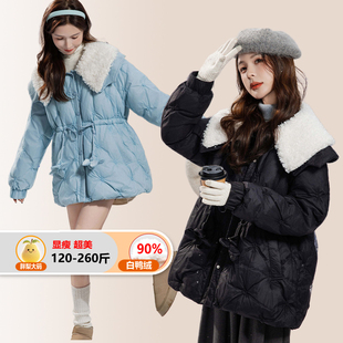 200斤特大码仿羊羔毛90白鸭绒羽绒服女冬季新款胖mm宽松刺绣外套