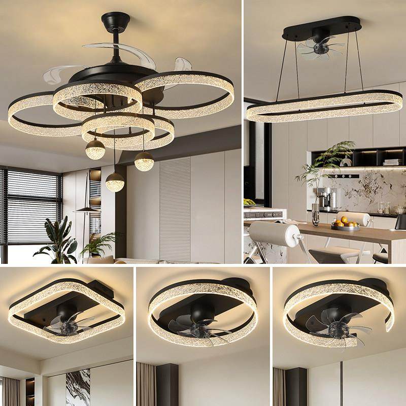 2025新款客厅主灯吊扇灯轻奢高级感冰裂纹饭厅吸顶灯全光谱护眼