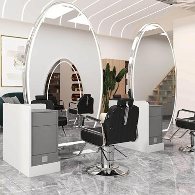 网红理髲店镜台高端单双面剪发美发落地镜子发廊专用带灯柜子一体